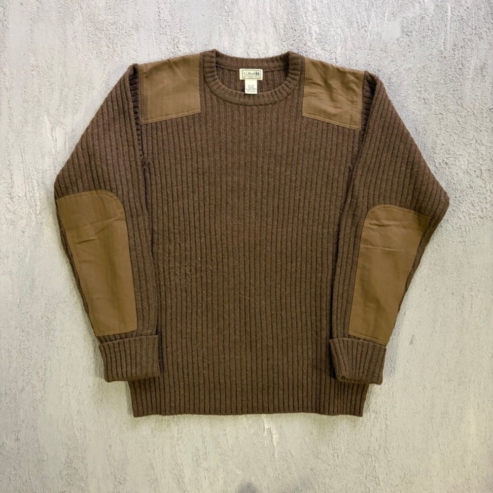 Vintage LL Bean Commando Sweater XL Brown 90s Merino Wool Patch Ribbed Pullover